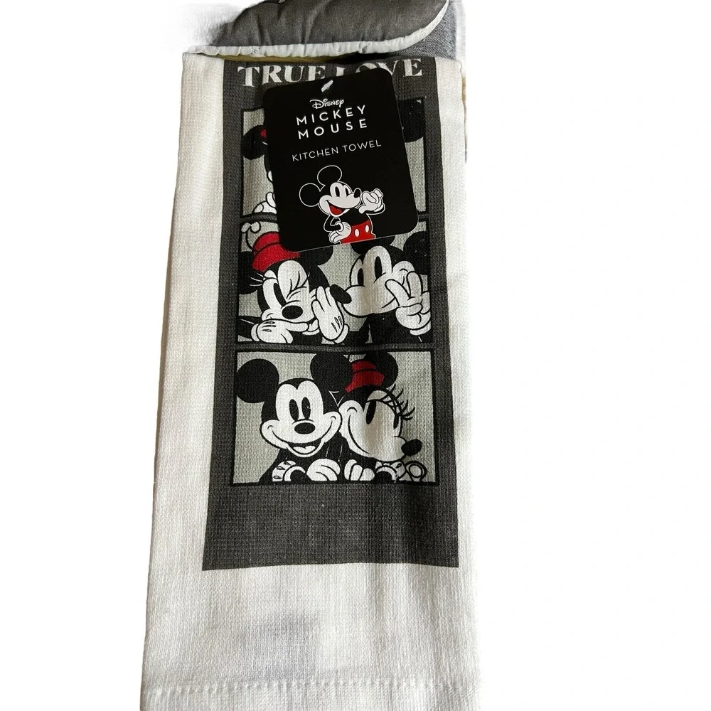 Disney‎ Mickey & Minnie Mouse Oven Mitt & 3 Kitchen Towel - True Love Red Black